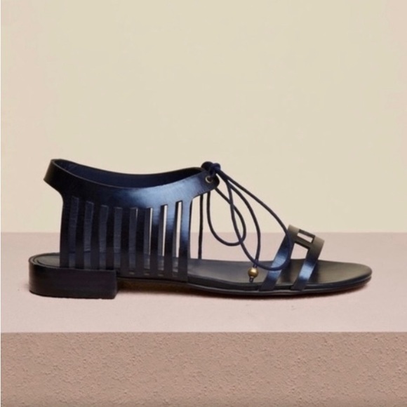 Finery London Navy Metallic Lace-up Leather Sandals 36 US 5.5 - Picture 1 of 9